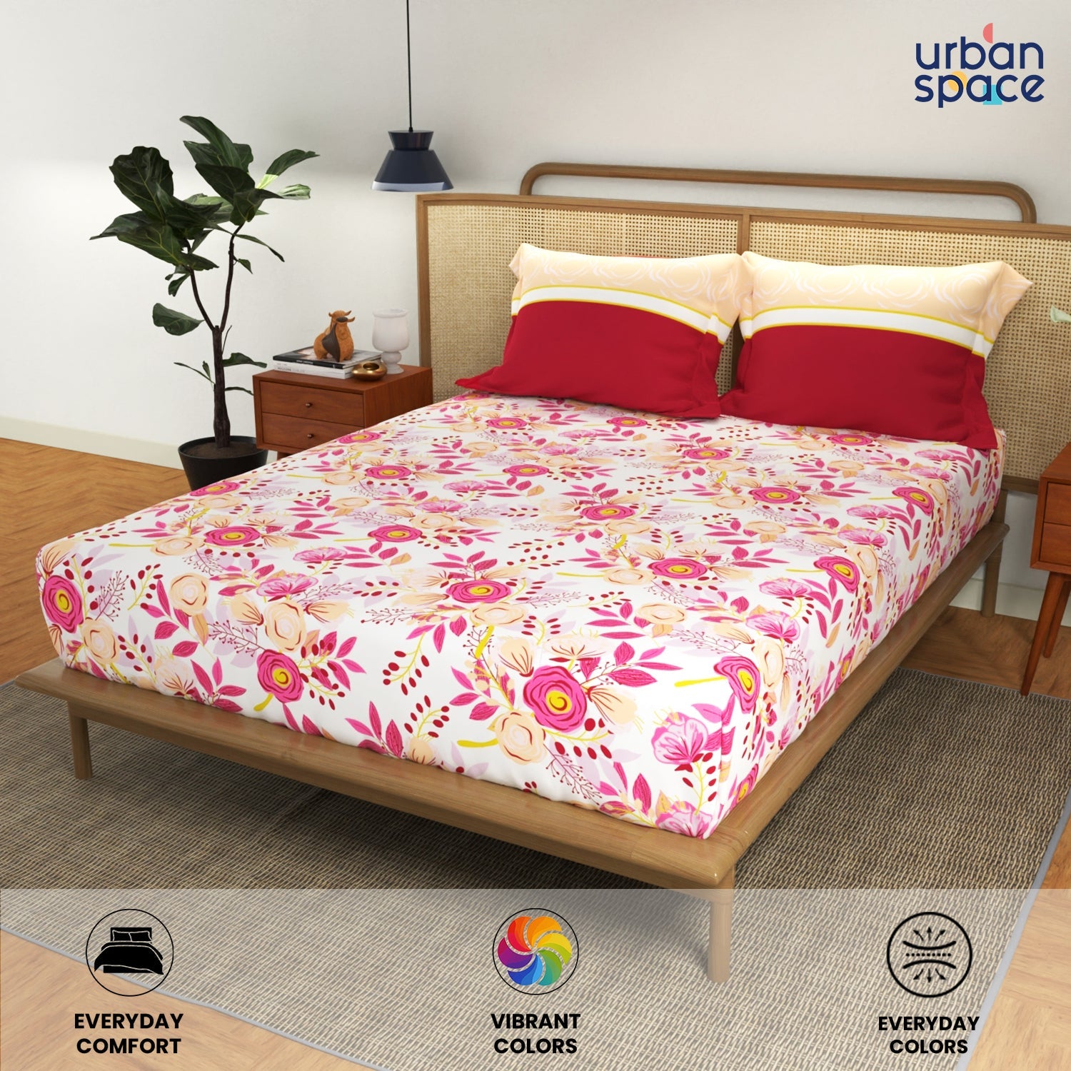 Divine Collection - Cotton Bedsheet With 2 Pillow Covers, Earth Pink