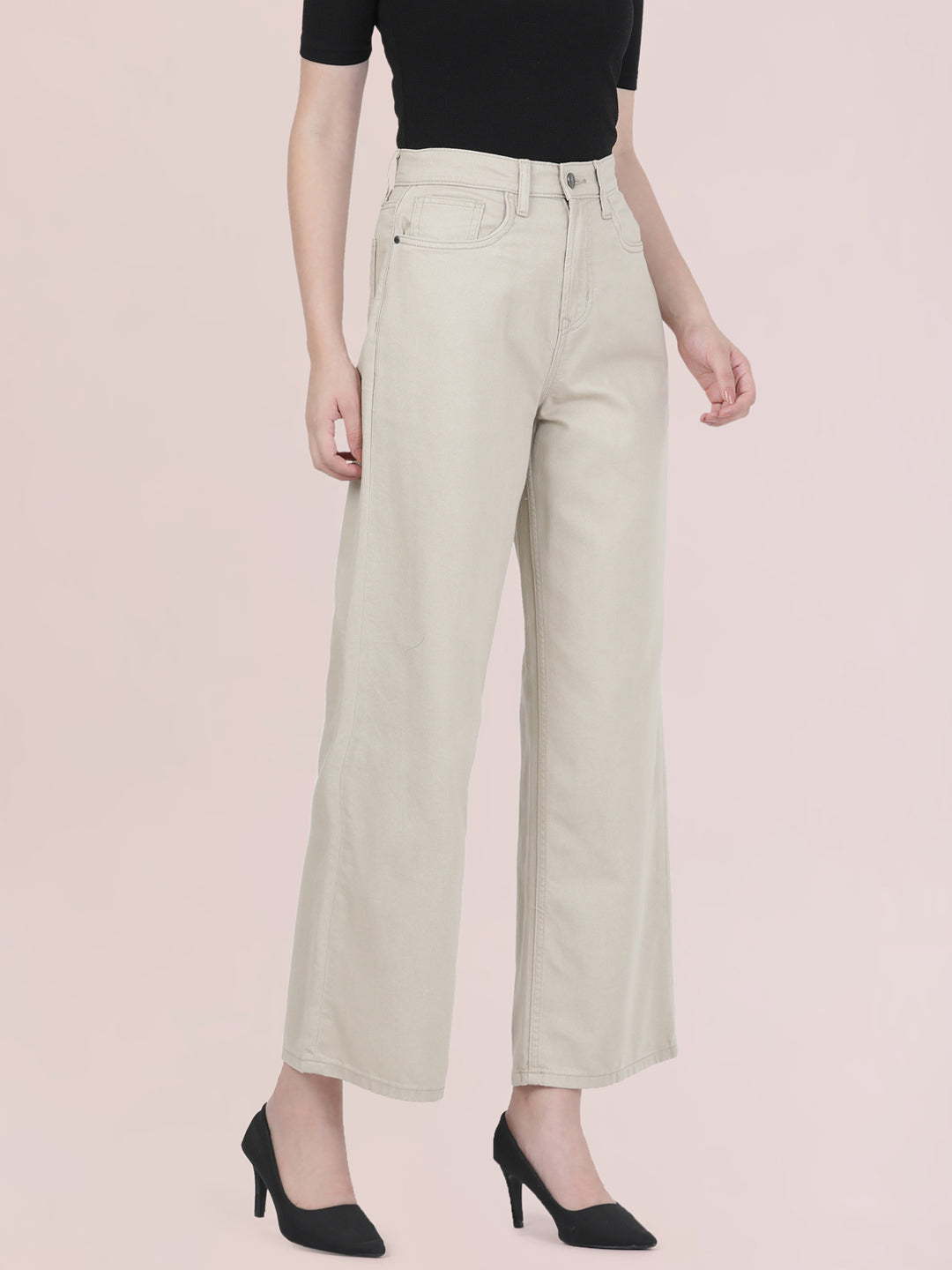 Light Beige Twill Wide Pants