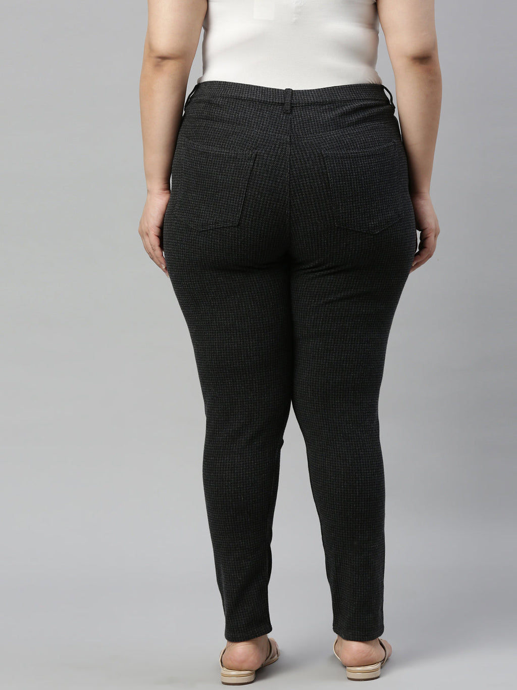 Black Cotton Poly Stretch Stripes Printed Jeggings
