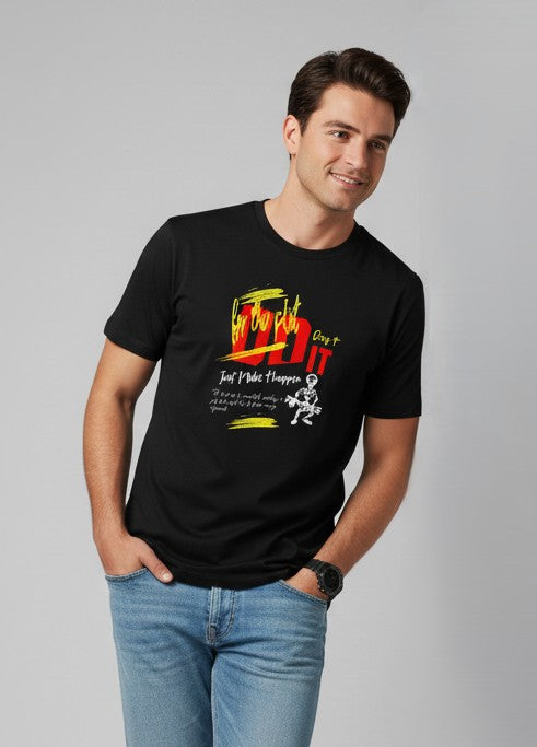 Men Printed Black Cotton Tshirt