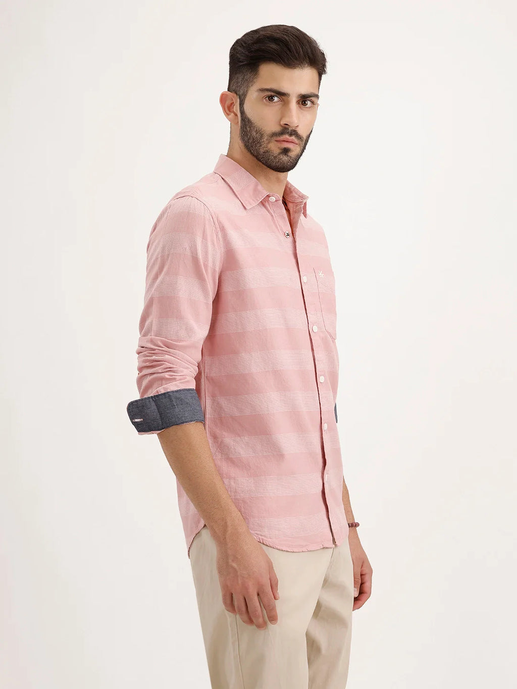 Regular Fit Striped Full Sleeve Shirt | Pink