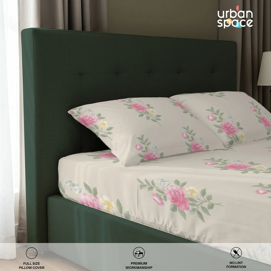 Serene 200 TC 100% Cotton Bedsheet with Pillow Covers - Vintage Rose Soft Brown