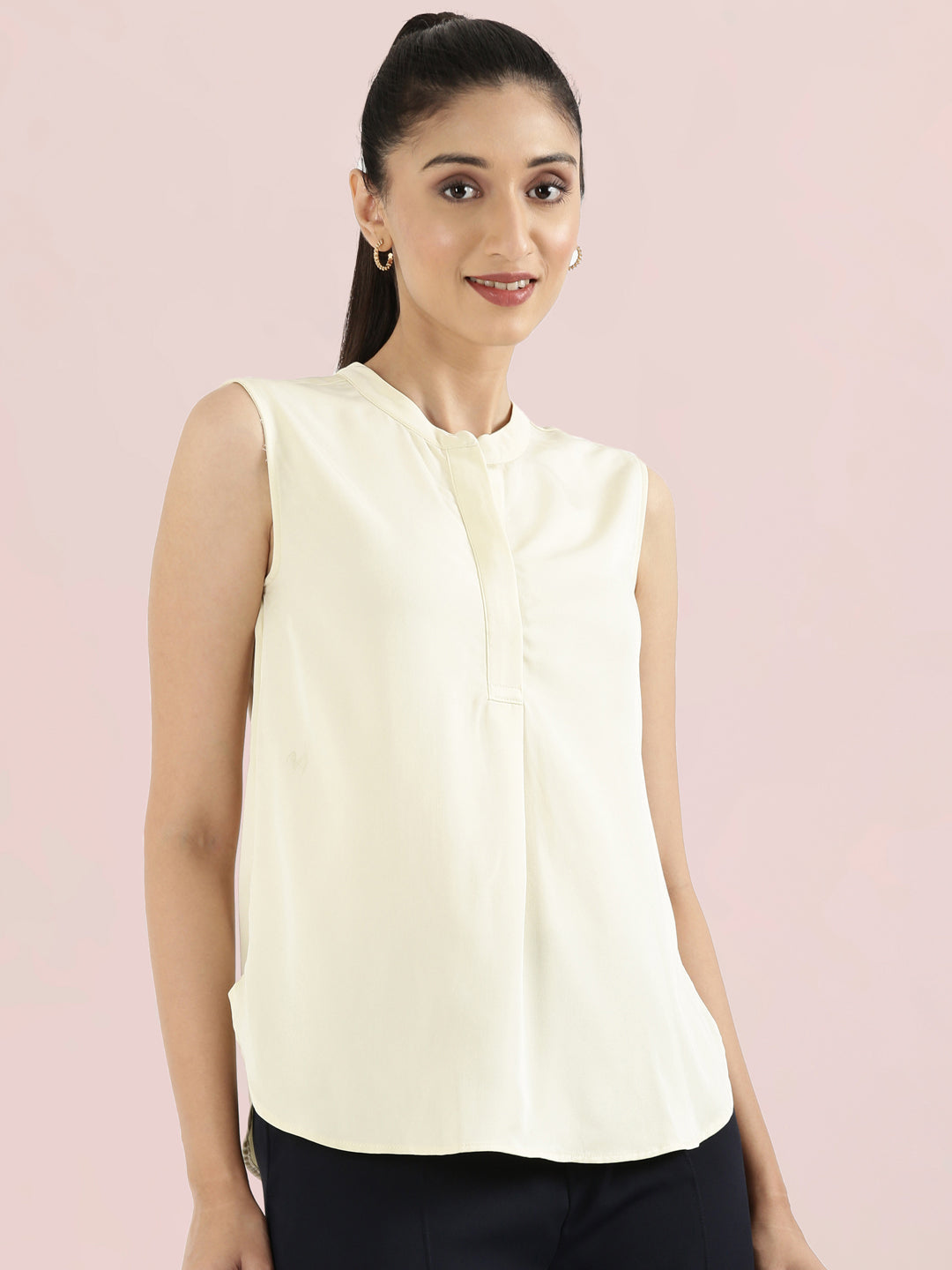 Rayon Mandarin Collar Sleeveless Top