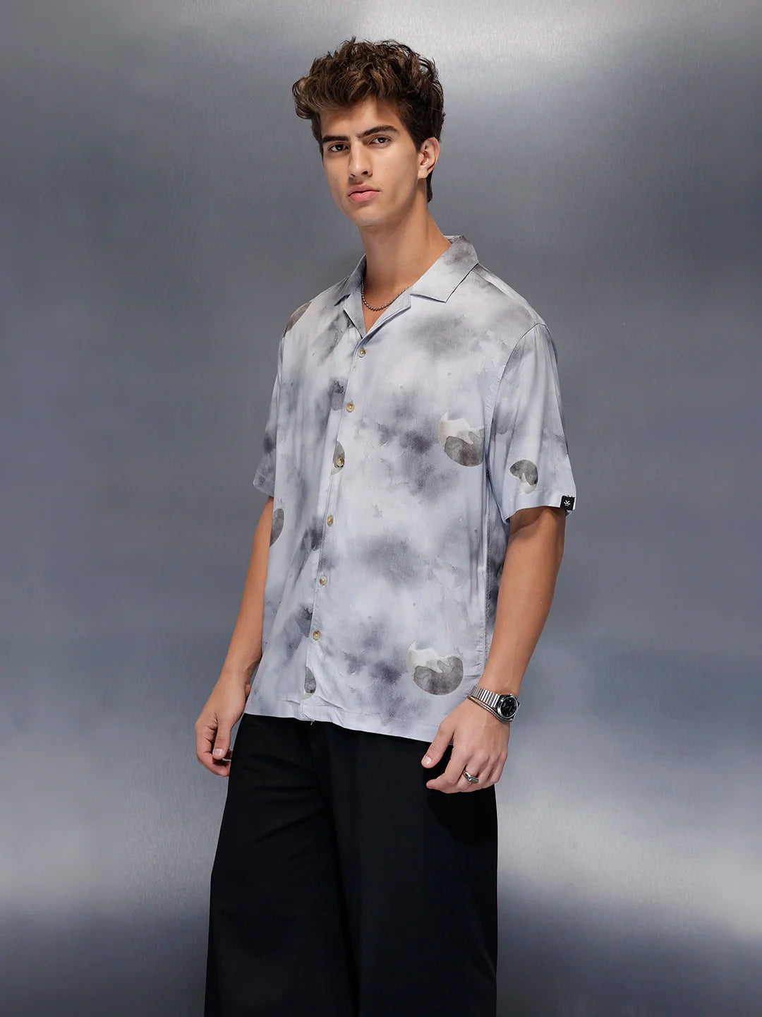 Men’s casual grey printed resort shirt | Grey