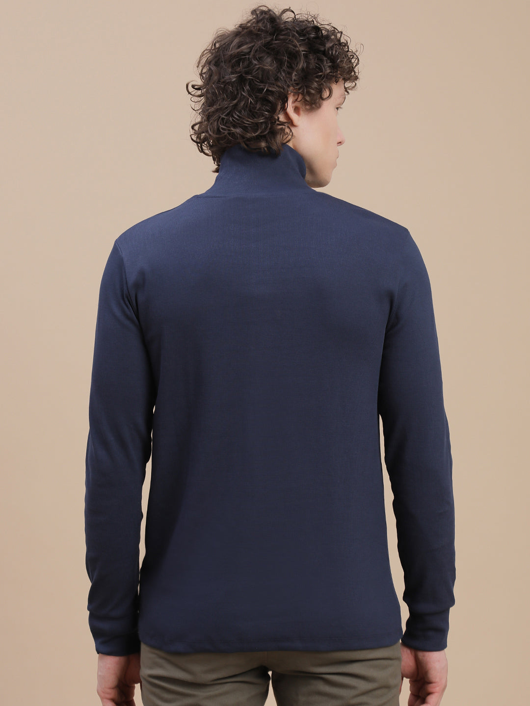 Men Navy Turtle Neck Long Sleeve Tees