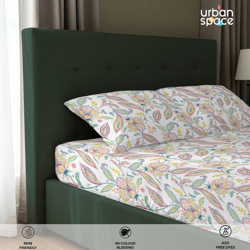 Serene 200 TC 100% Cotton Bedsheet with Pillow Covers - Iris Pink
