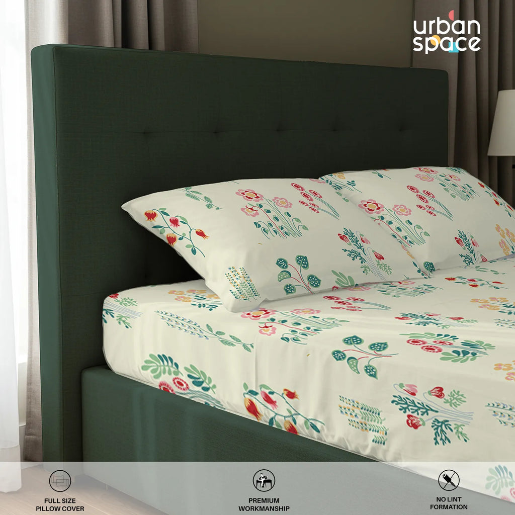 Serene 200 TC 100% Cotton Bedsheet with Pillow Covers - Eden Cream