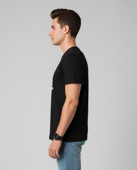 Men Printed Black Cotton Tshirt