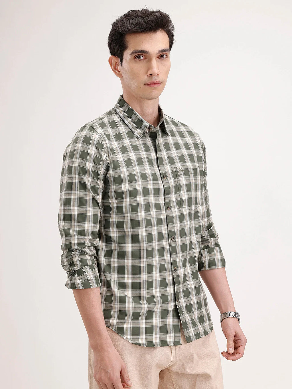 Regular Fit Checkered Shirt | Light Green