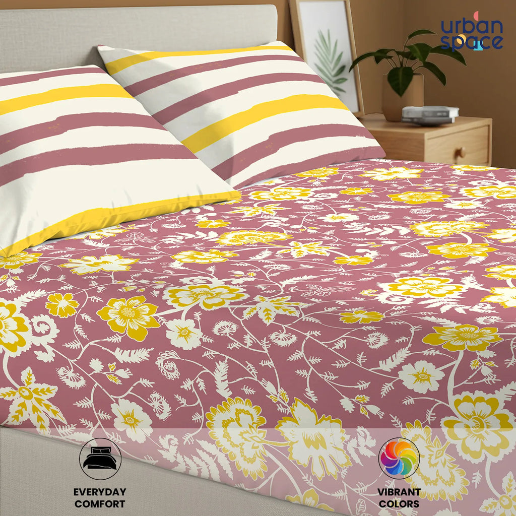 Divine Collection - Cotton Bedsheet With 2 Pillow Covers, Viola Muddy Pink