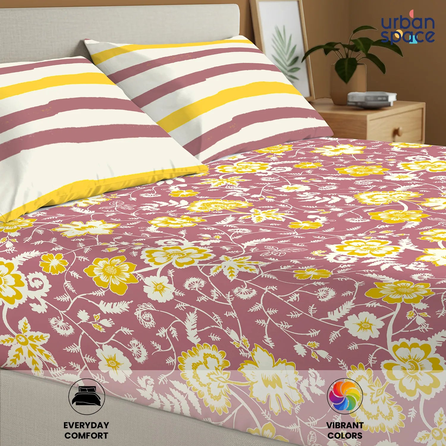 Divine Collection - Cotton Bedsheet With 2 Pillow Covers, Viola Muddy Pink