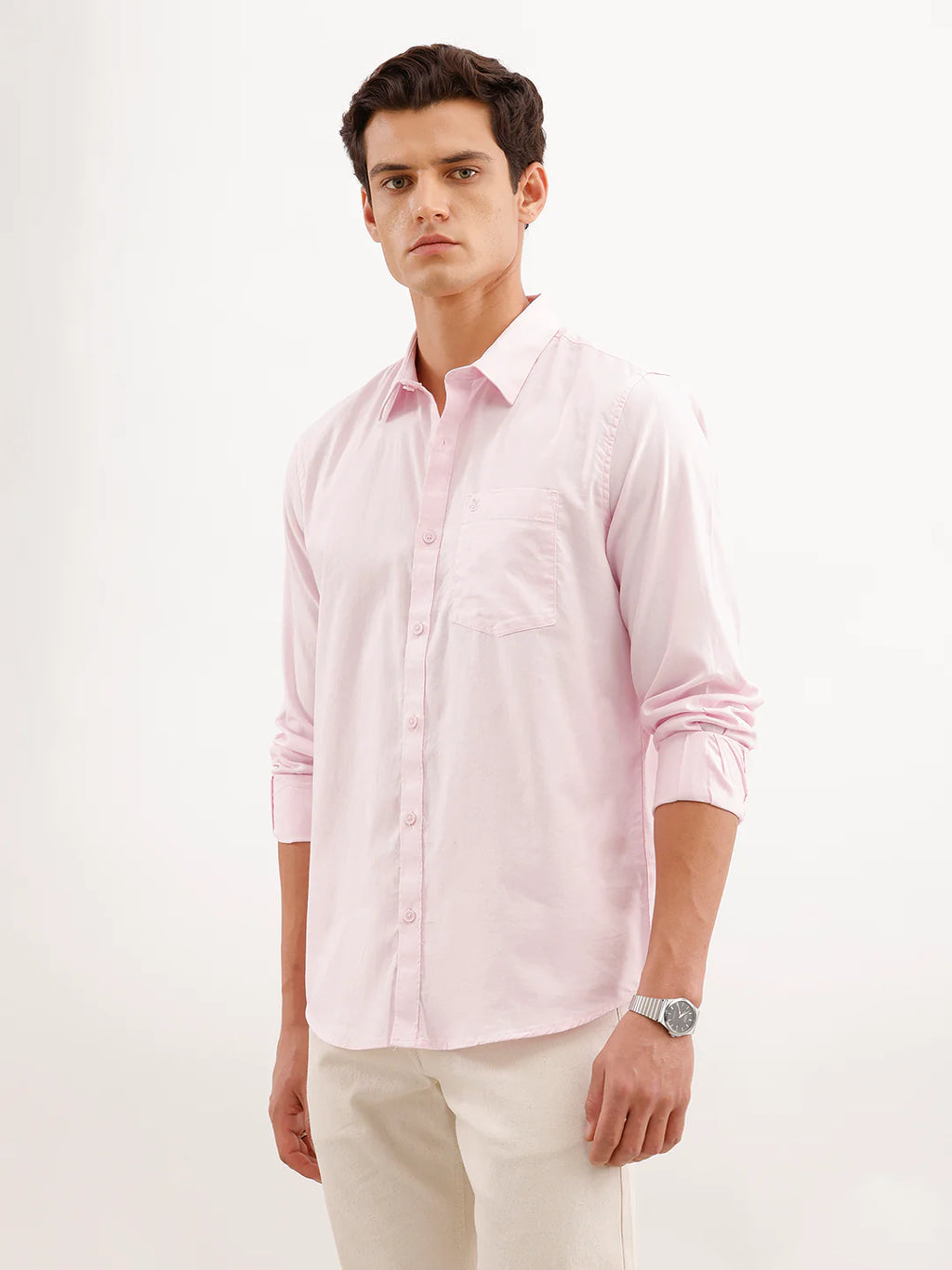 Soild Slim Fit 100% Cotton Shirt  | Pink