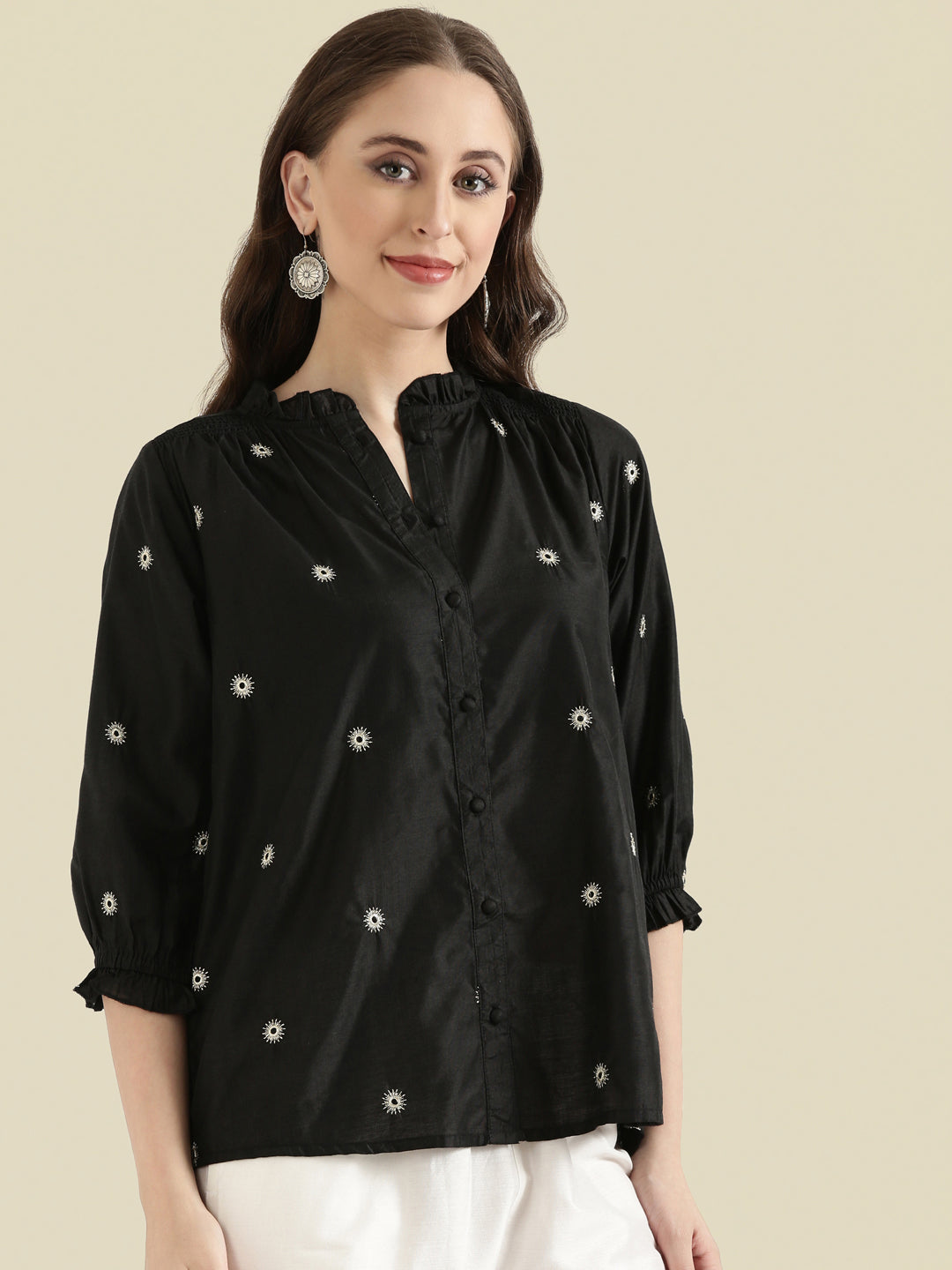 Viscose Zari Embroidery Frill Collar Festive Blouse