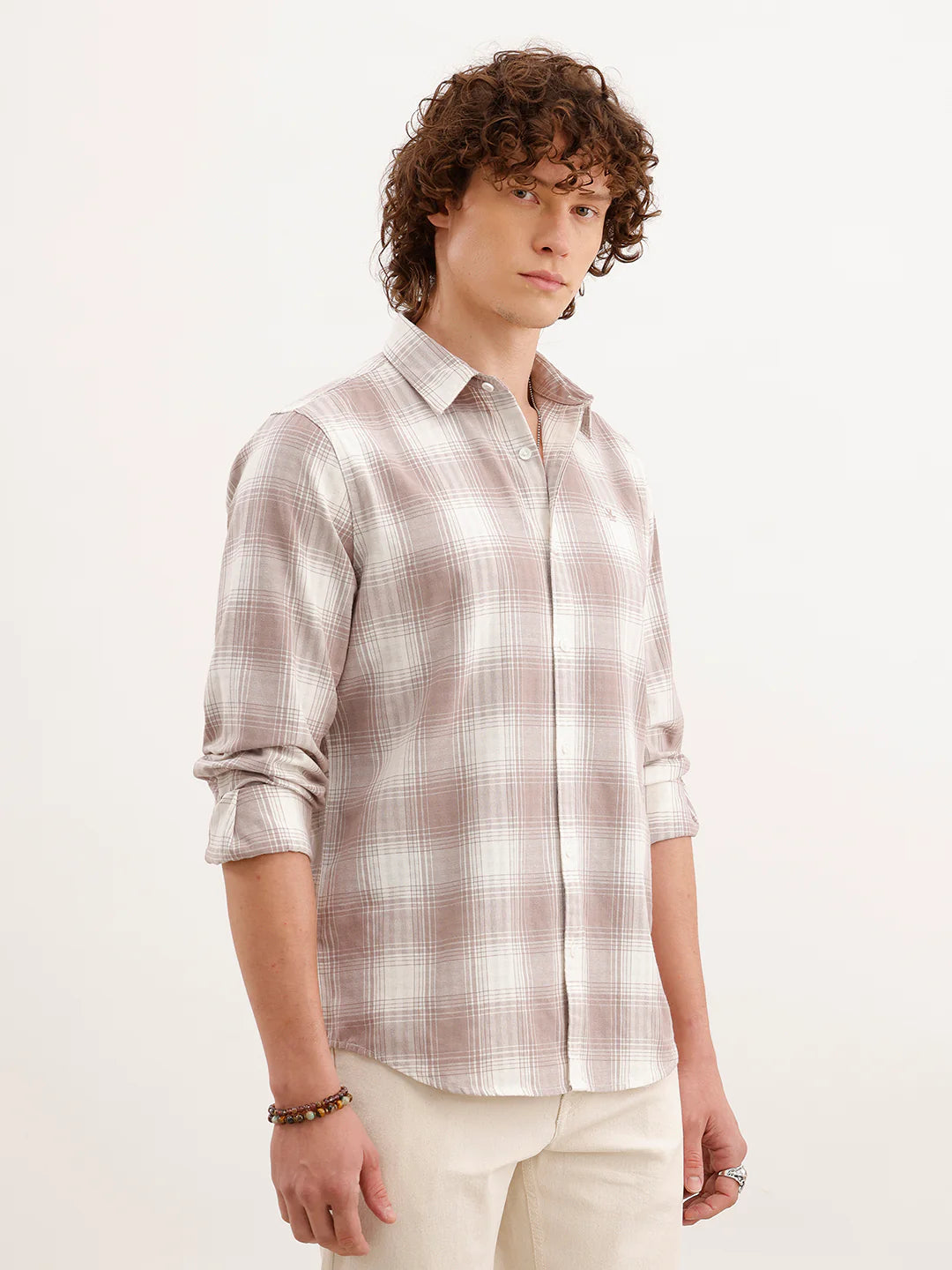 Slim Fit Checkered Shirt  | Brown