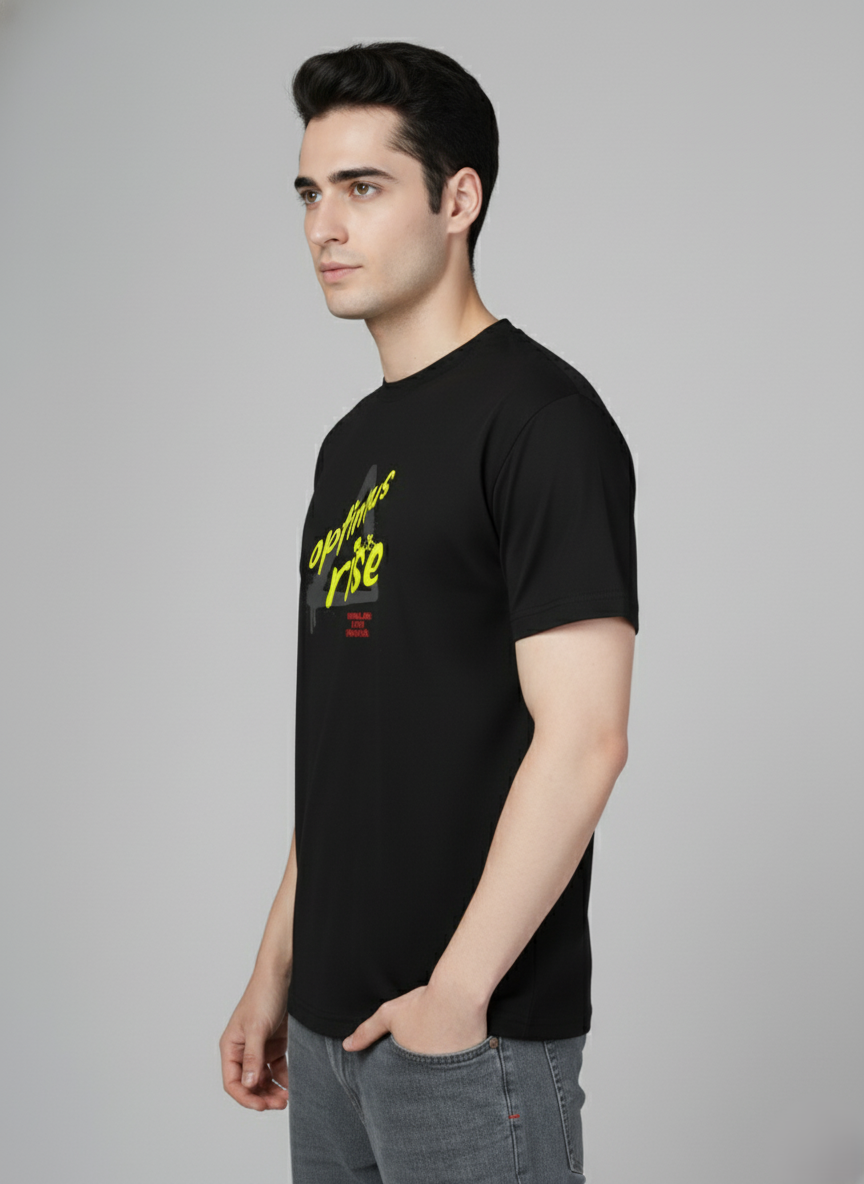 Men Cotton Black Printed Tshirt