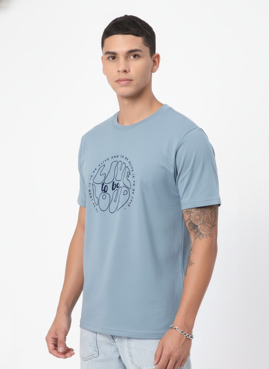 Men Cotton Ice Blue T-Shirt