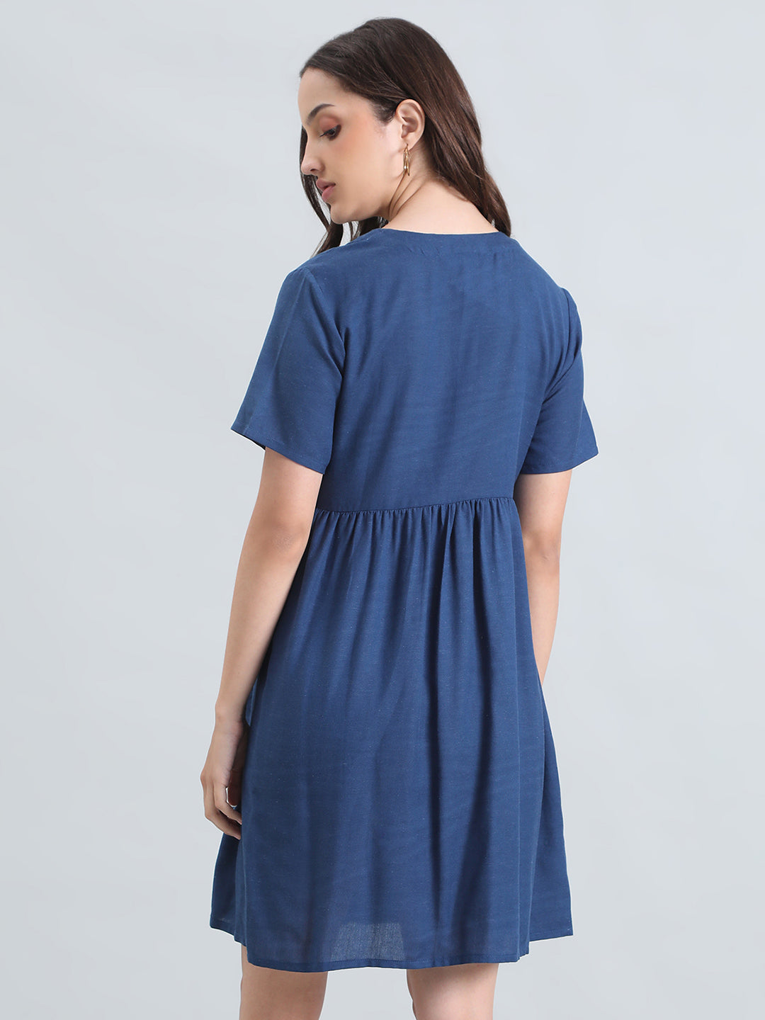 Linen V-Neck Regular Fit Short Dress