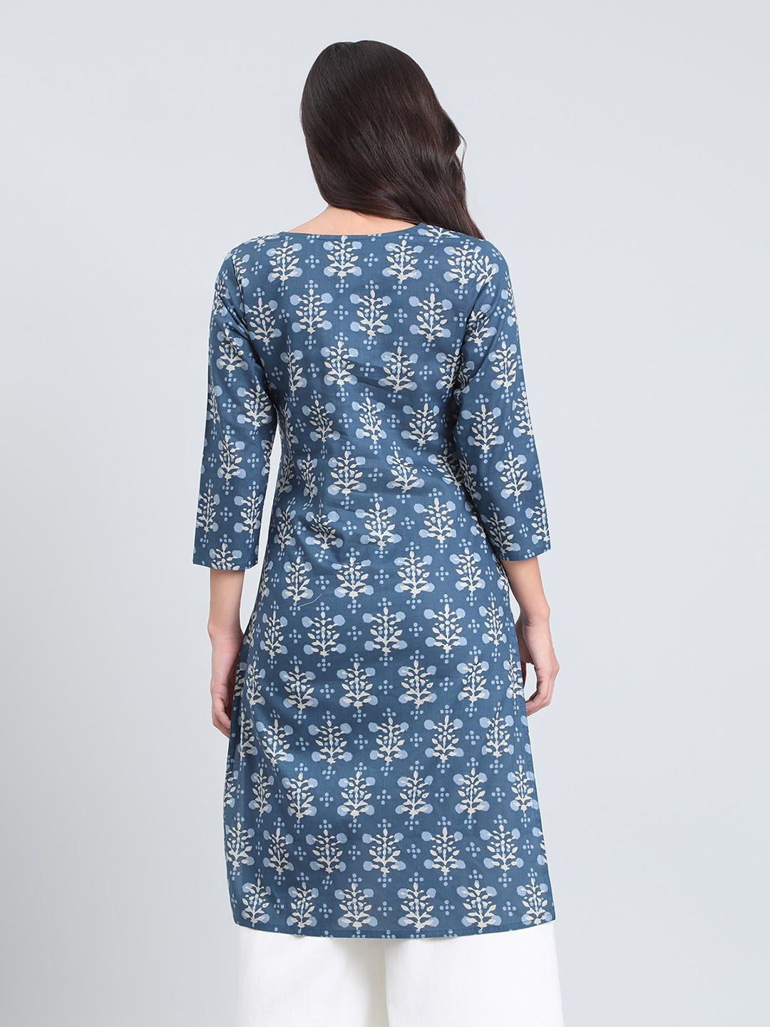 Cotton Floral Block Print Straight Kurta