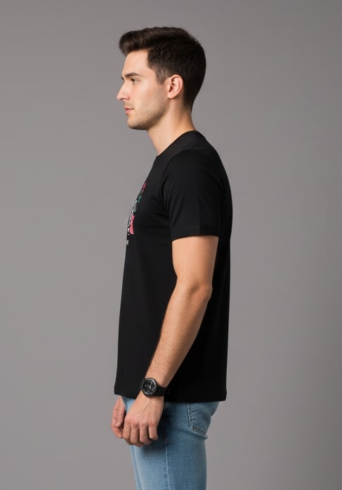 Men Printed Black Cotton Tshirt