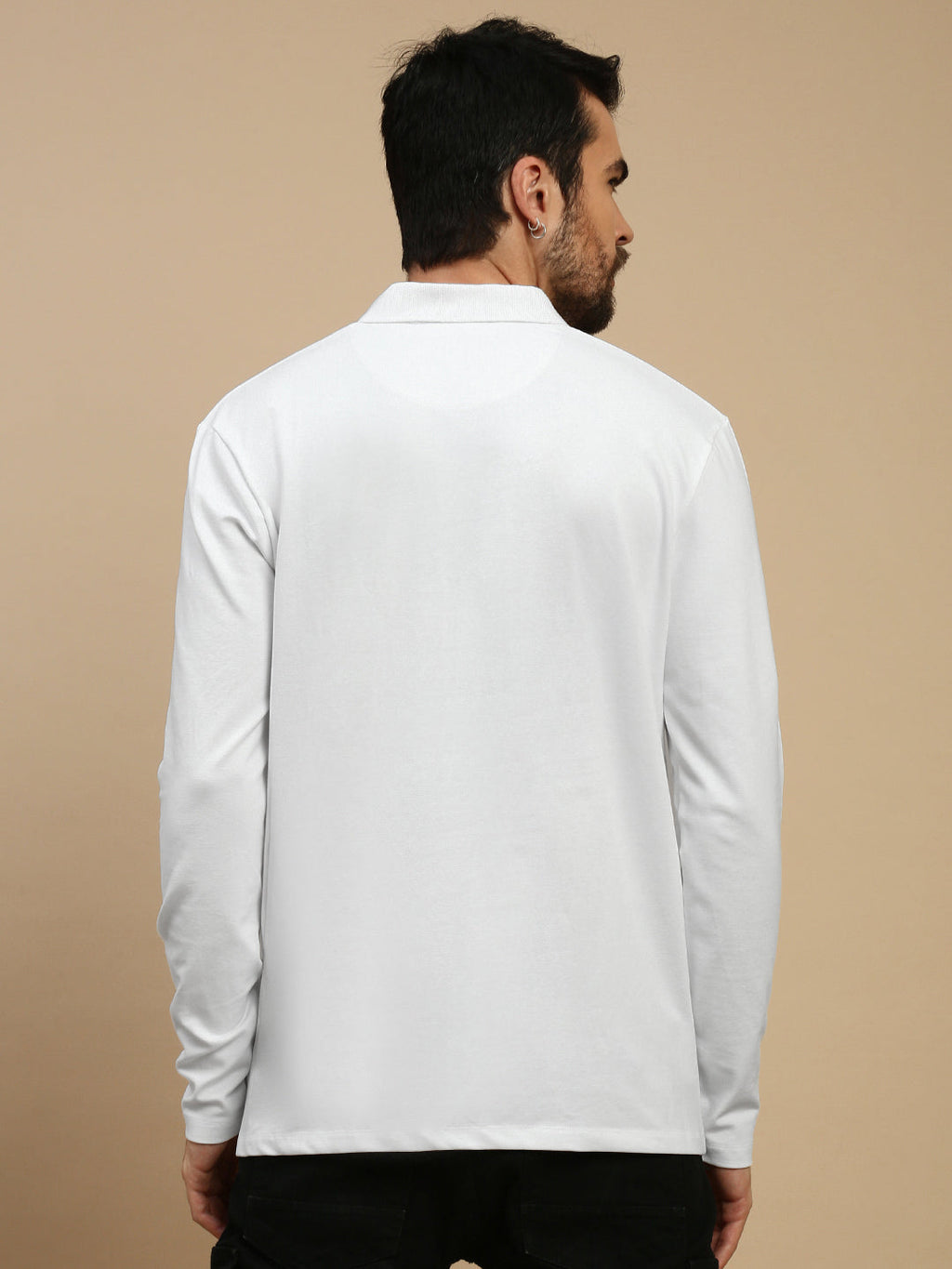 Men White Bonded Zipper Polo T-Shirt