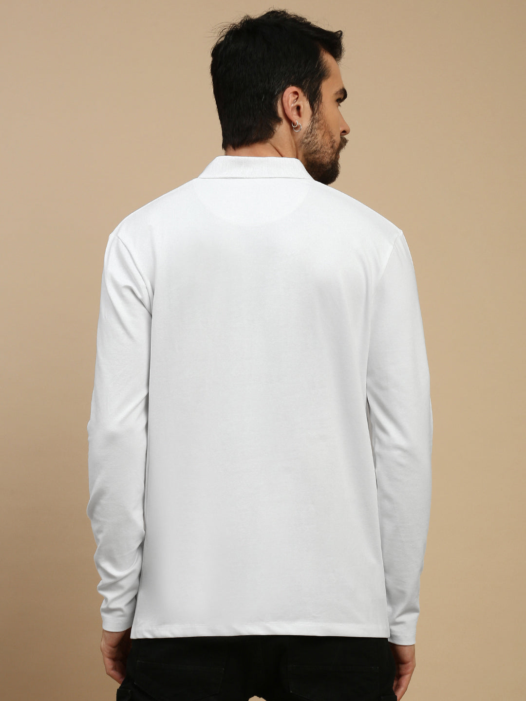 Men White Bonded Zipper Polo T-Shirt