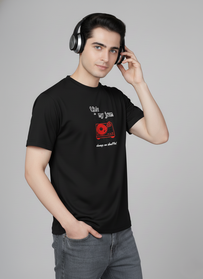 Men Cotton Black Printed Tshirt