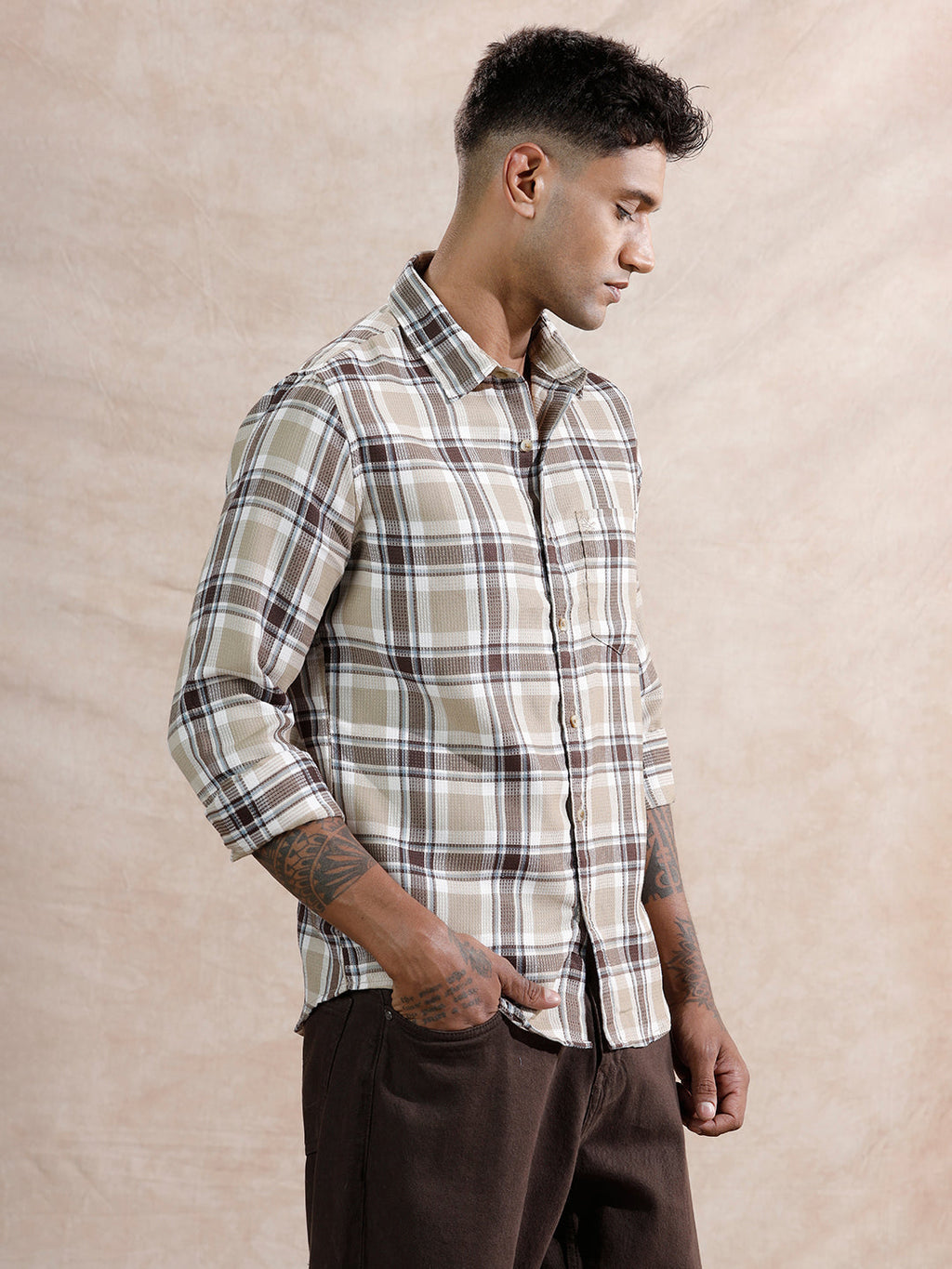 Checked Dobby Regular Fit Shirt | Brown