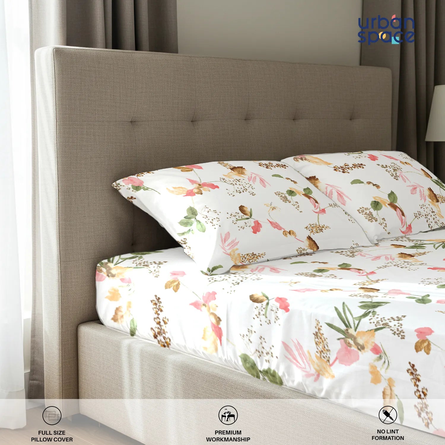Regal Collection - Breathable 200 TC 100% Pure Cotton Bedsheet with Pillow Cover, Cherry Blossom- Peach