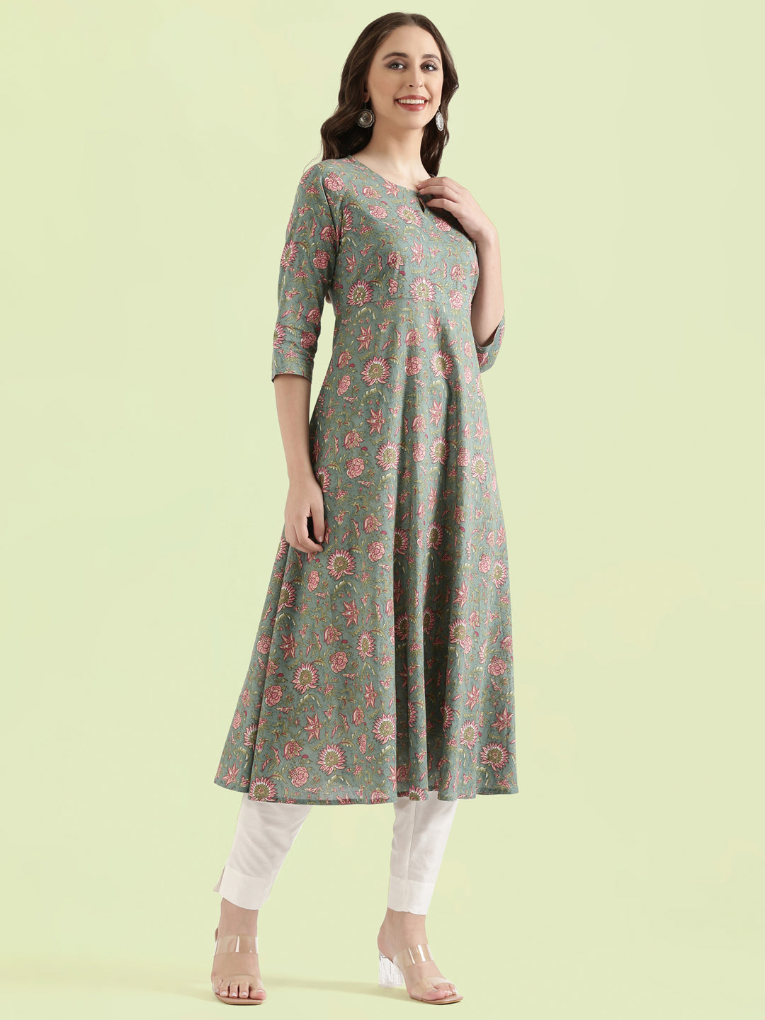 Cotton Floral Print Anarkali Kurta