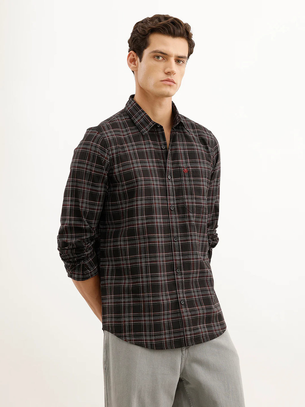 Classic Slim Fit Checkered Shirt  | Black