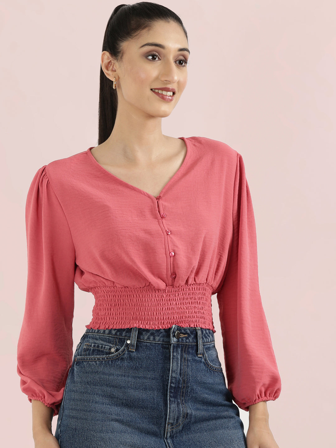 Hammered V-Neck Crop Top