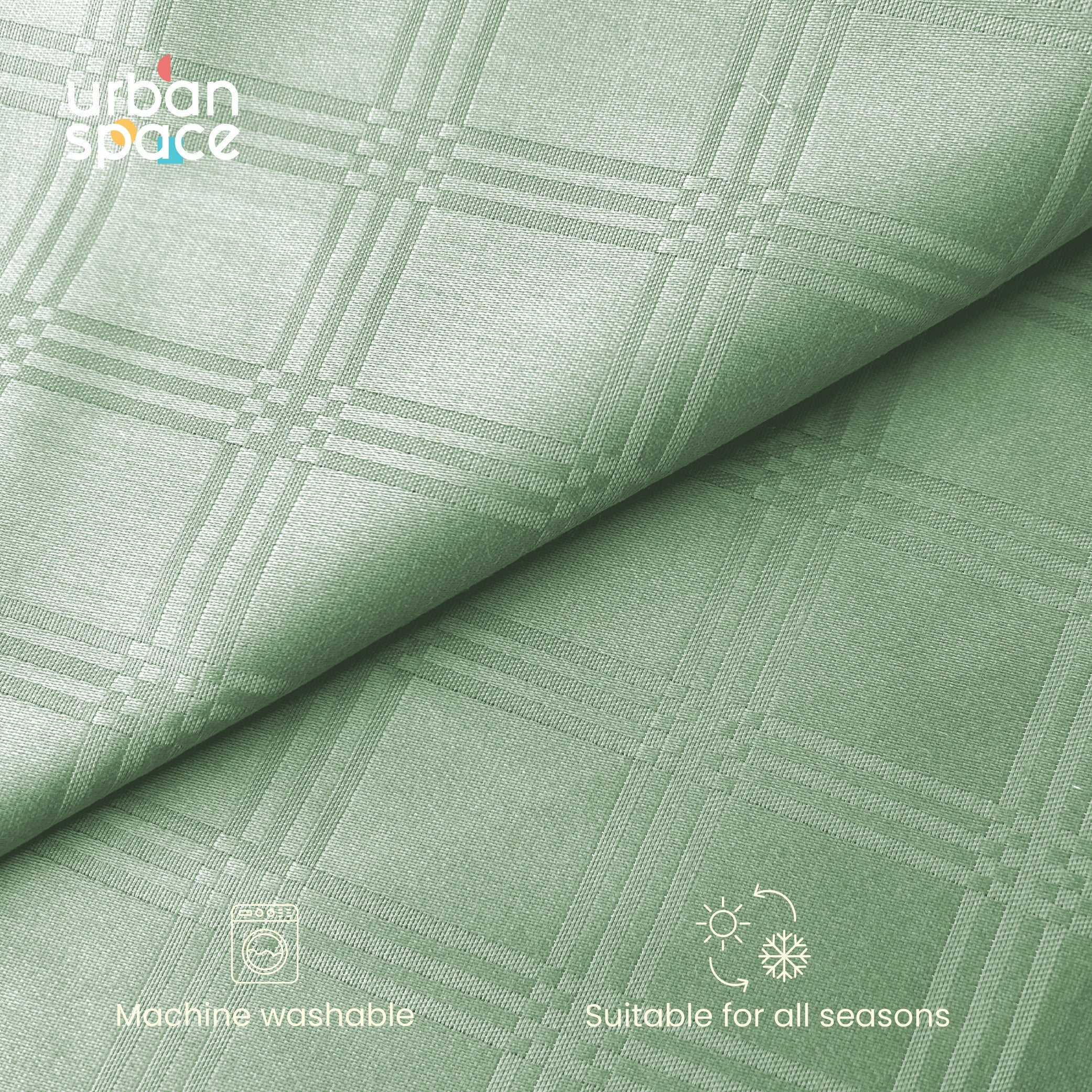300 TC Super Soft King Bedsheet, Self Woven Checks Design - Sage Green Checks