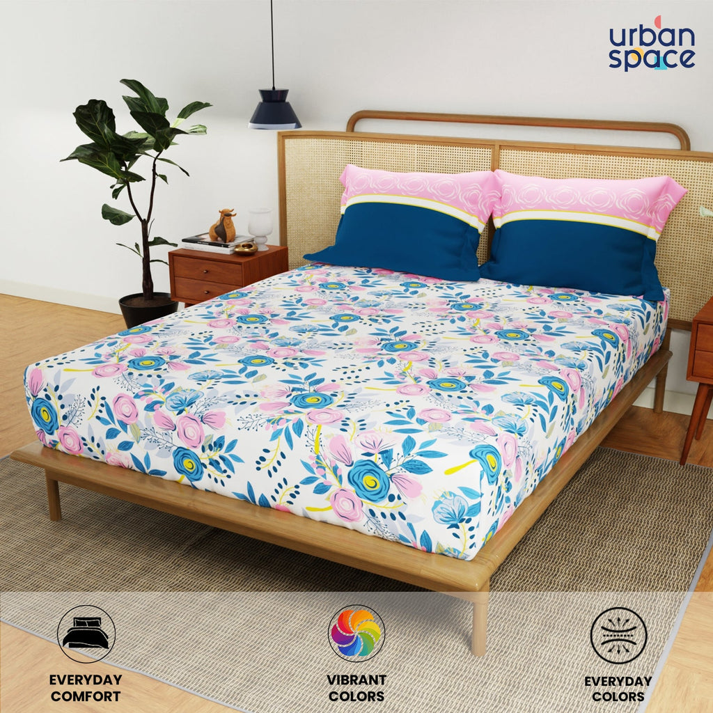 Divine Collection - Cotton Bedsheet With 2 Pillow Covers, Earth Blue