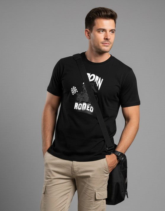 Men Printed Black Cotton Tshirt