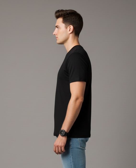 Men Printed Black Cotton Tshirt