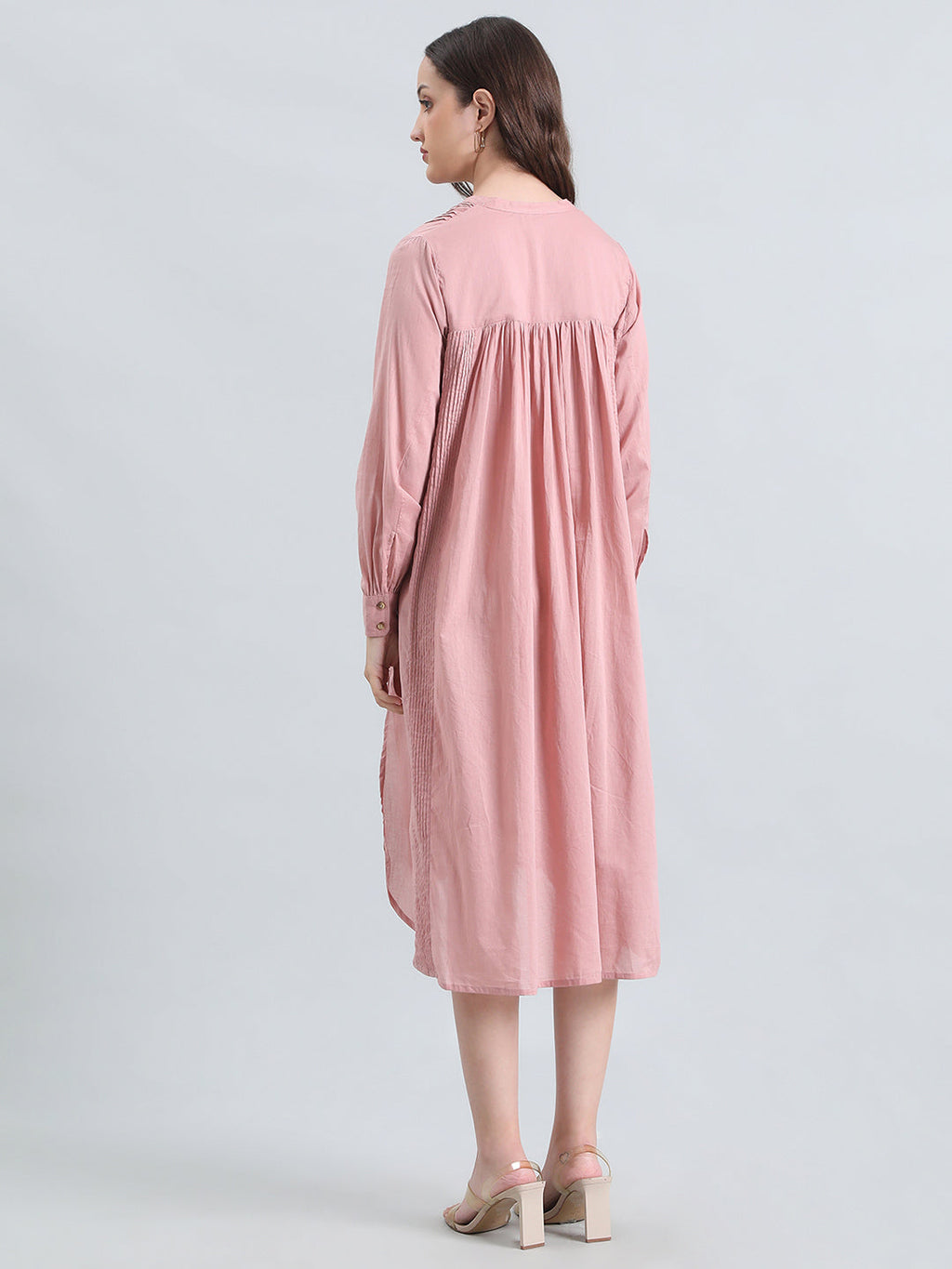 Cotton Pin-Tuck & Lace Trim Mandarin Collar Dress