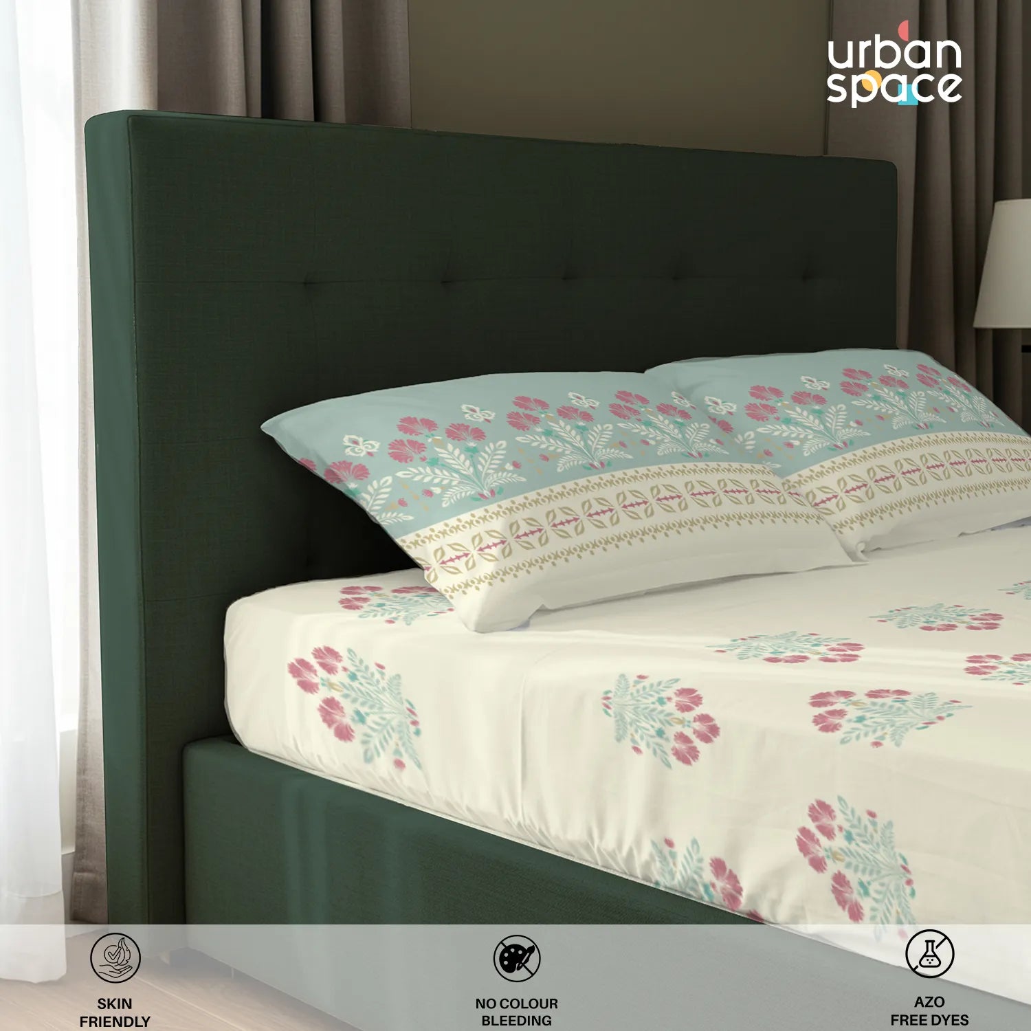 Serene 200 TC 100% Cotton Bedsheet with Pillow Covers - Malhaar Dusty Blue