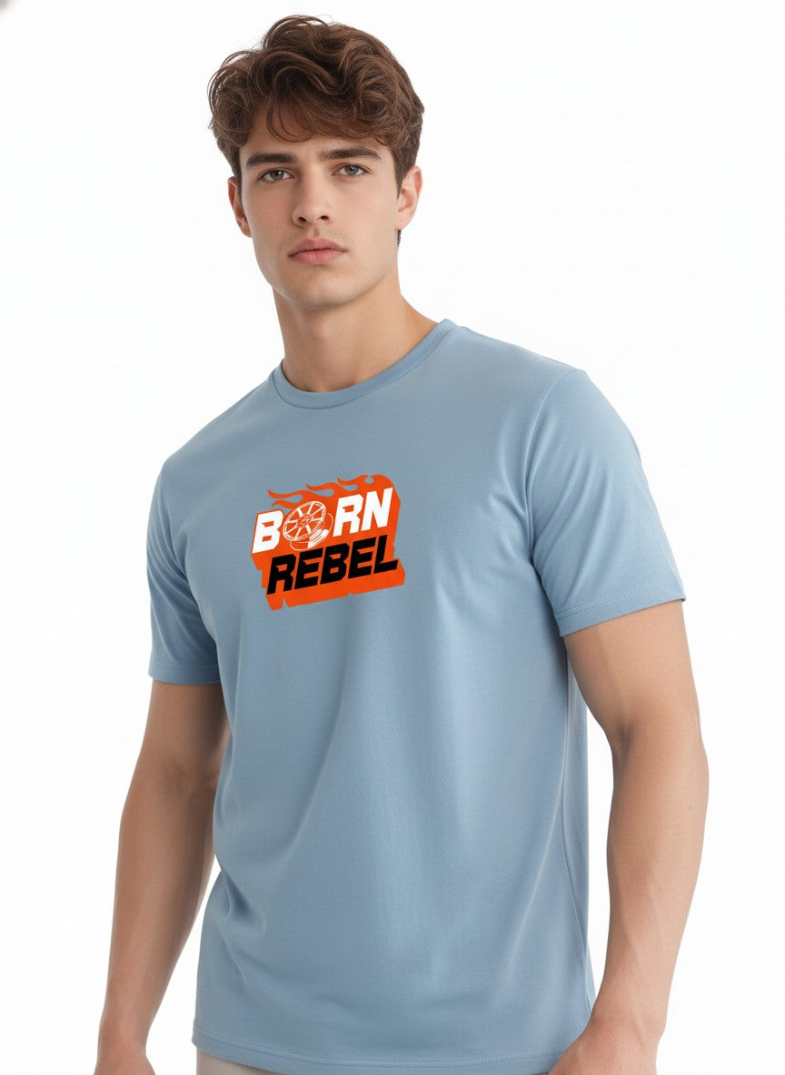 Men Cotton Ice Blue T-Shirt