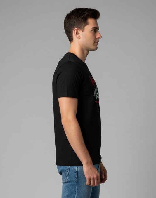 Men Printed Black Cotton Tshirt