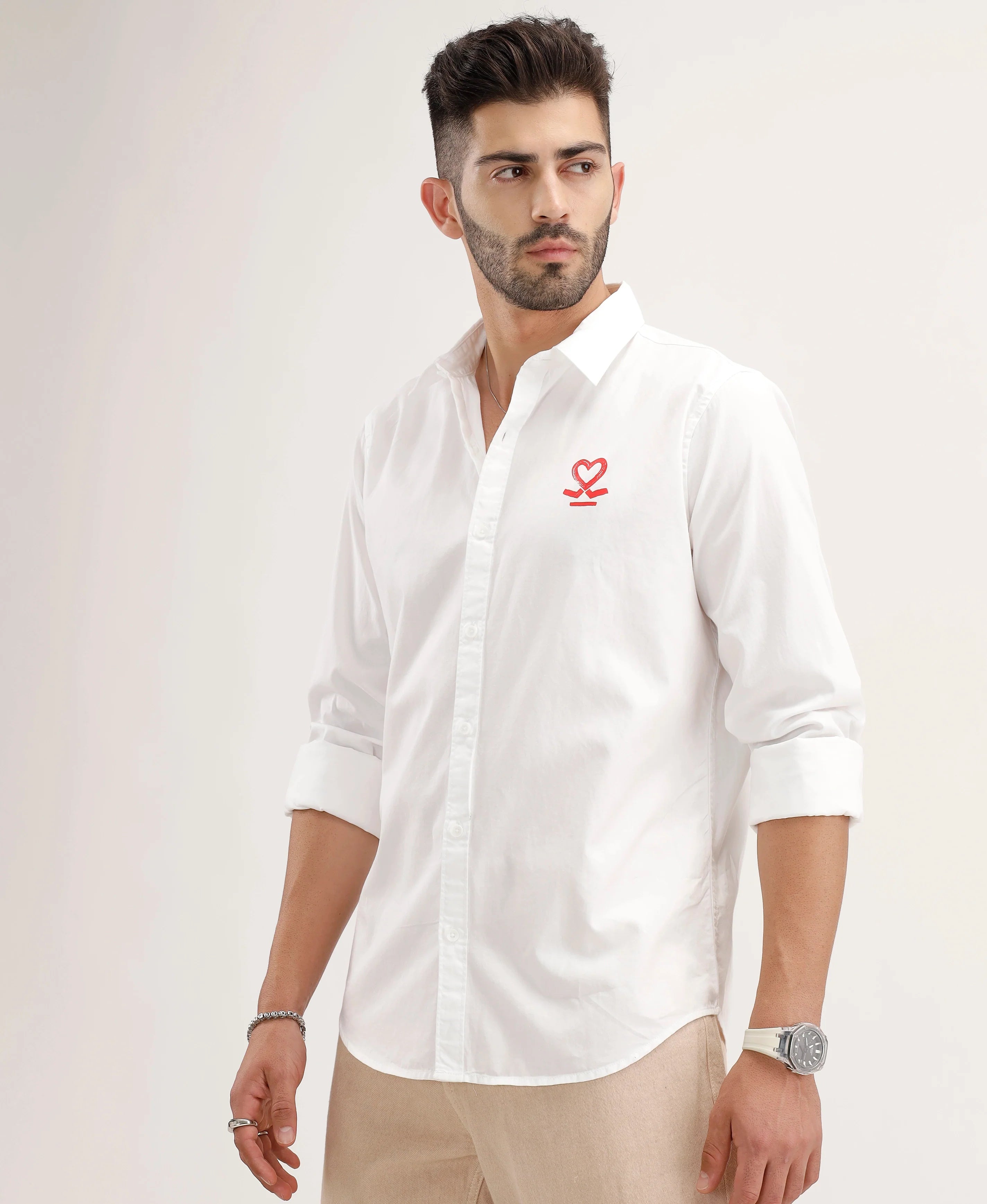Slim Fit Placement Printed Shirt | White