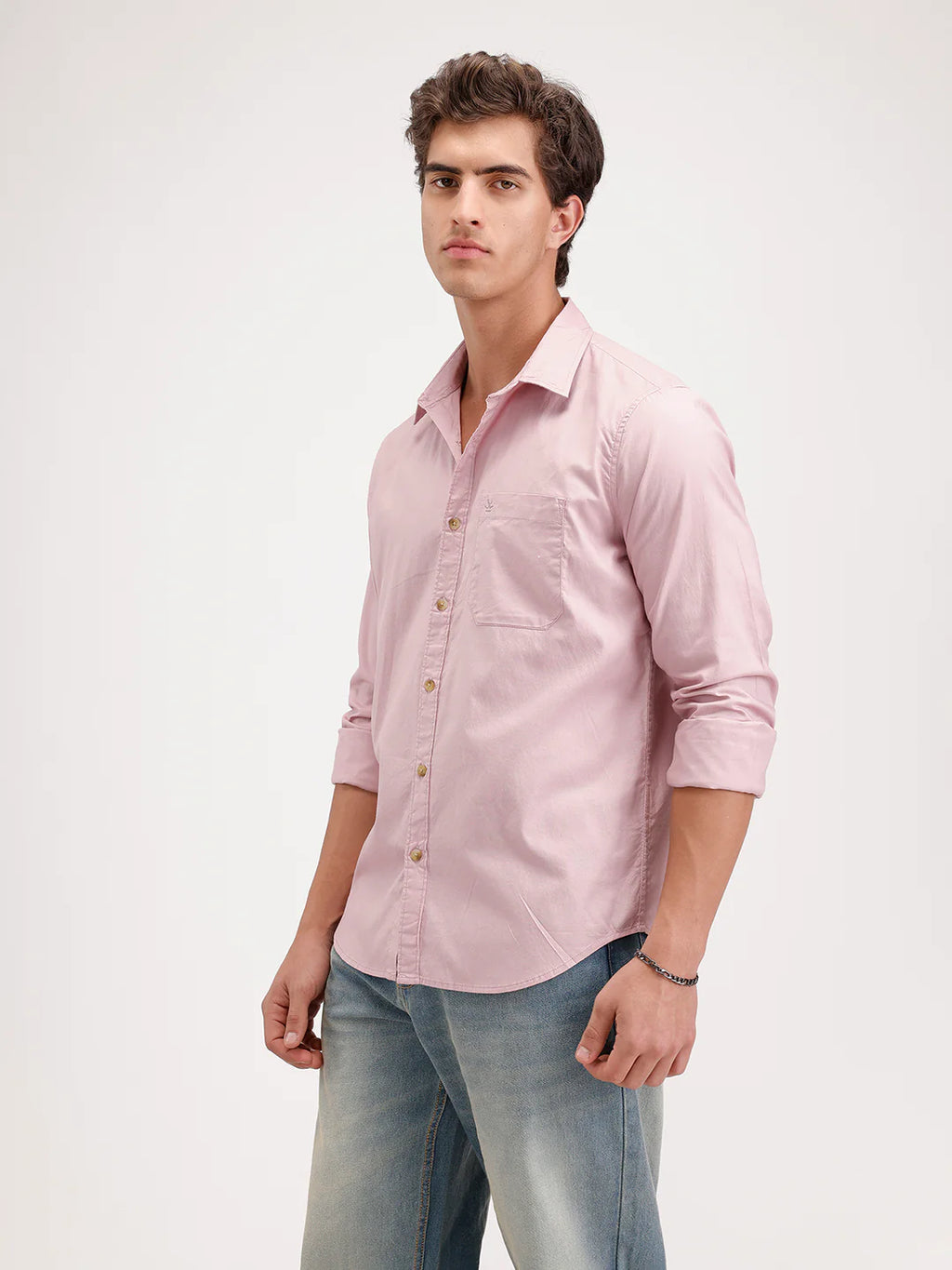 Solid Slim Fit Full Sleeve Shirt  | Pink