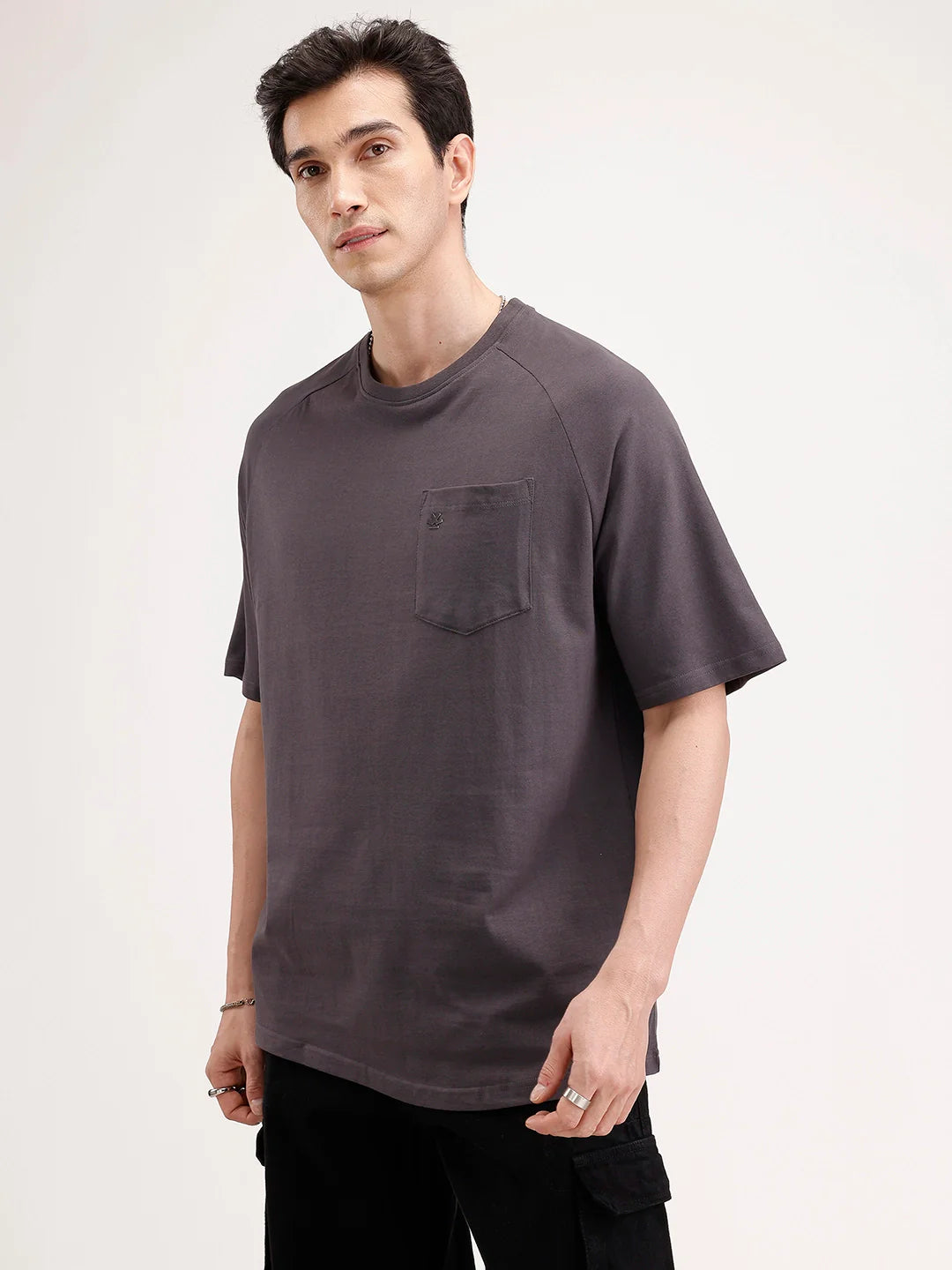 Solid Oversized Patch Pocket T-Shirt | Dark Grey