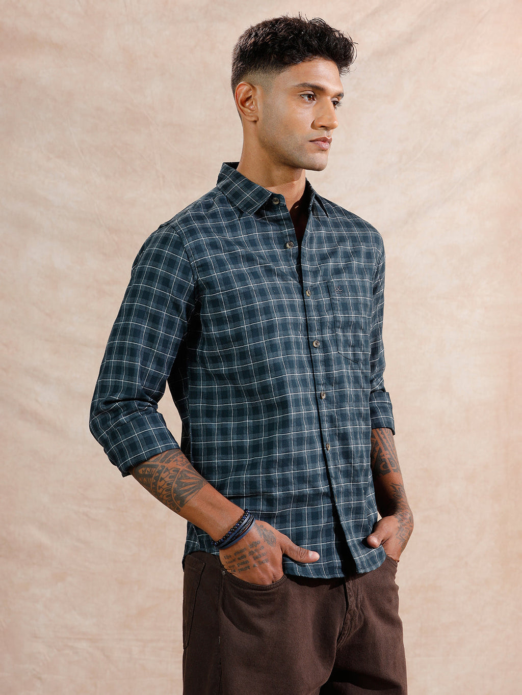 Micro Checks Regular Fit Shirt | Dark Grey