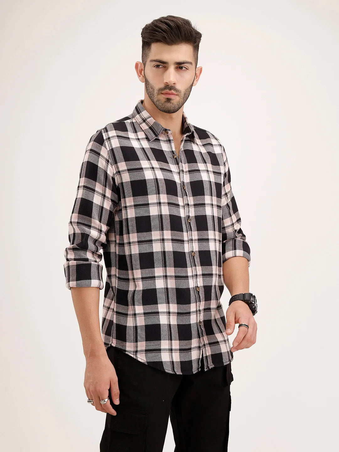 Regular Fit Checkered Shirt | Black