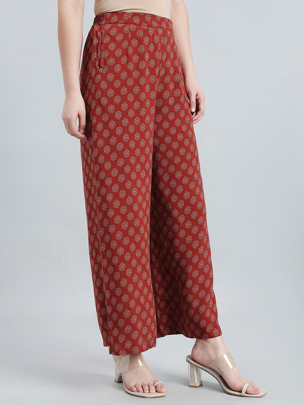 Red Woven Viscose Printed Palazzo
