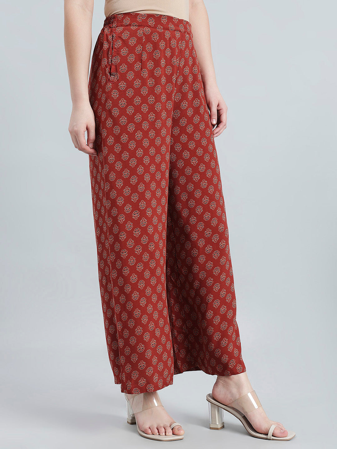 Red Woven Viscose Printed Palazzo
