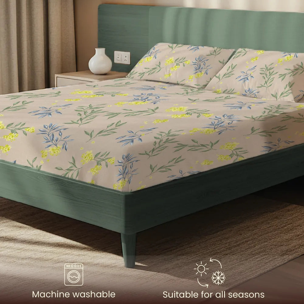 200 TC Glaced Cotton Microfiber Bedsheet with Pillow Covers - Camellia