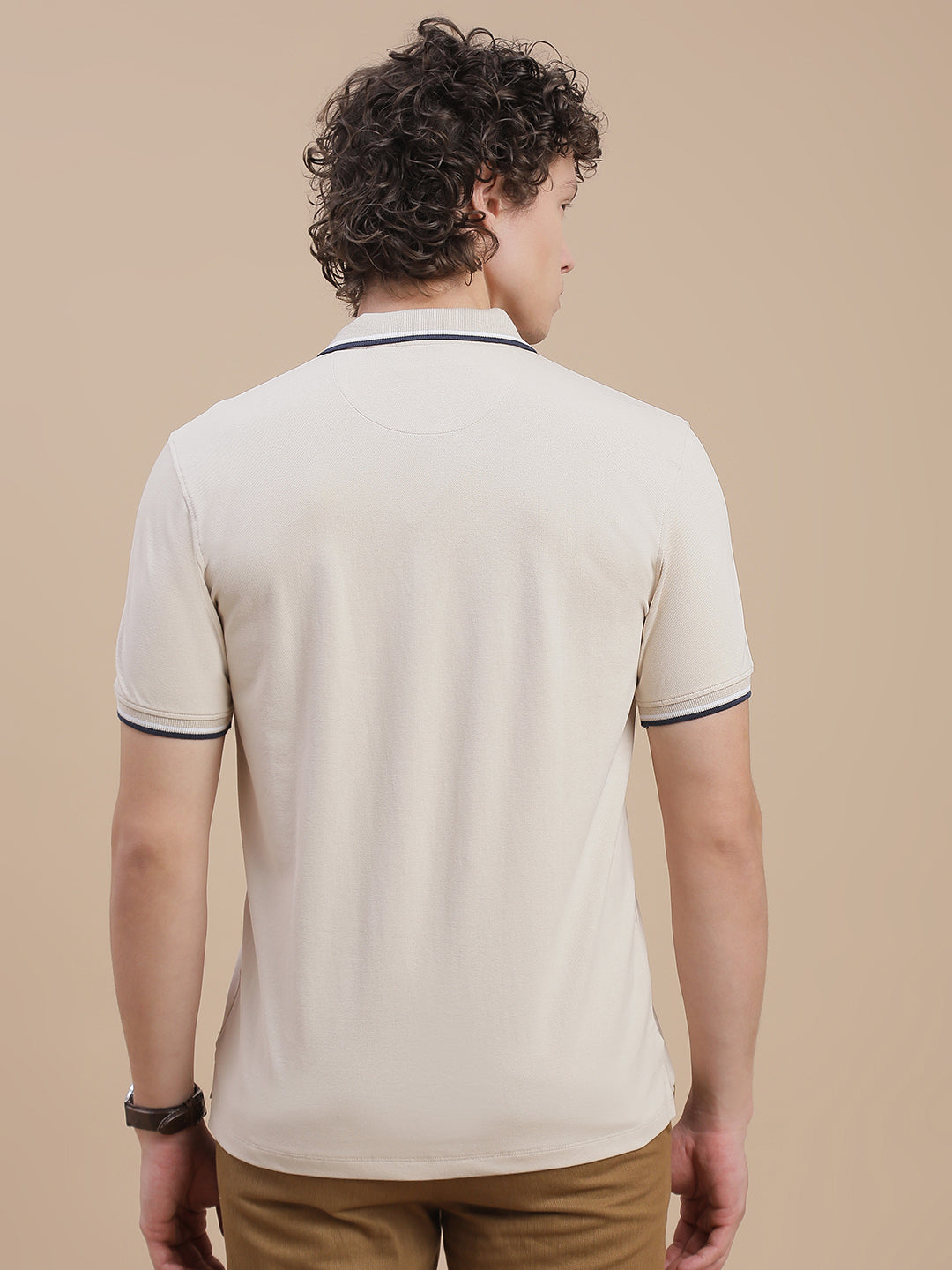 Men Beige Basic Polo T-Shirt
