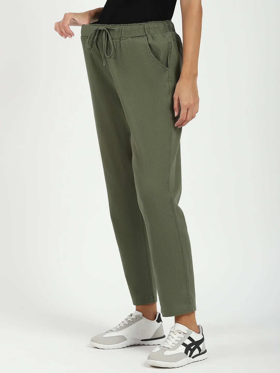 Olive Regular Fit Cotton Lower