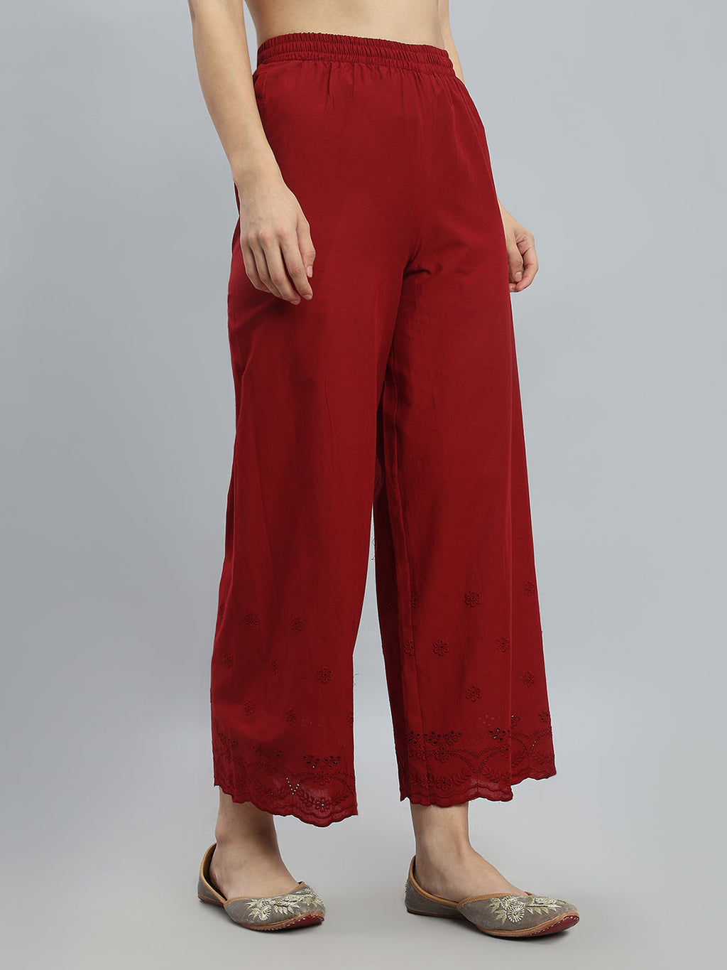Light Maroon 100% Cotton Hakoba Wide Pant